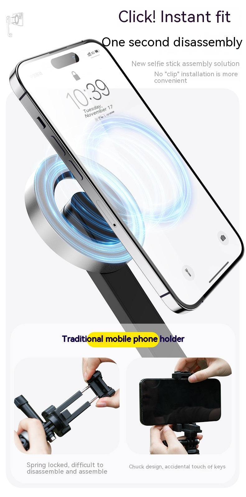 Magnetic Mobile Phone Mini Selfie Stick Bluetooth Remote Control Aluminum Alloy Tripod