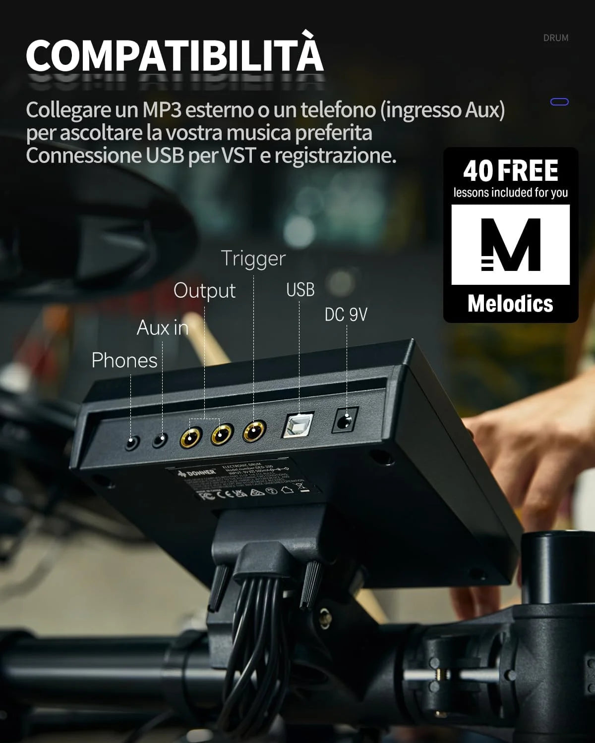 Adults Electronic Drum Set with Quiet Mesh Drum Pads, 31 Kits, 450+ Sounds, DED-200X