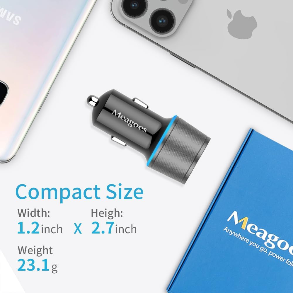 USB C Car Charger, 48W 2-Port Fast Charging Adapter with PD&QC3.0 Compatible for Iphone 16/15 Pro Max/Samsung Galaxy S25/S24/S23/S22/S21/S20 Plus/Ultra/Note 20/10, Ipad Pro-3.3Ft Type C Cord