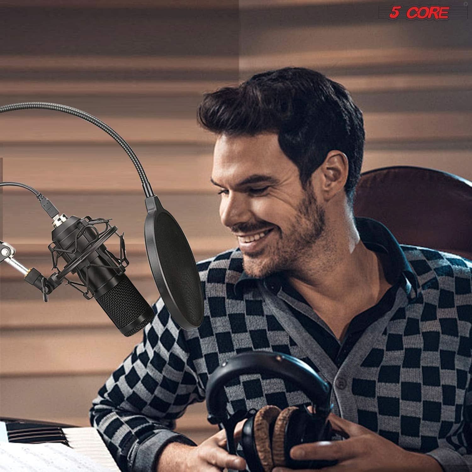 5Core Microphone Arm Stand Desk Suspension Boom Scissor Desktop Mic Holder W Pop Filter