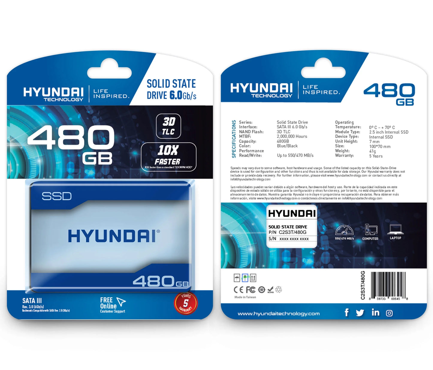 480GB Internal Solid State Drive 2.5"- SATA(SATA/600) - 500 Mb/S