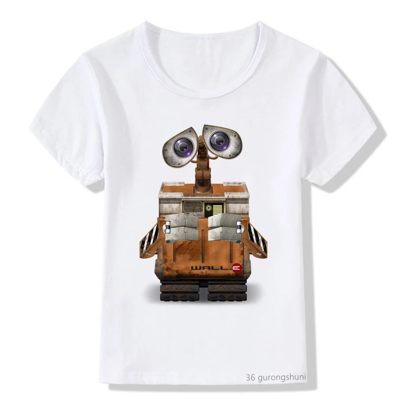 Love Wall Eve Robot Couple Cartoon Funny T-shirt Cartoon Print Summer New Breathable T Shirt Boys/Girls Kids Clothes