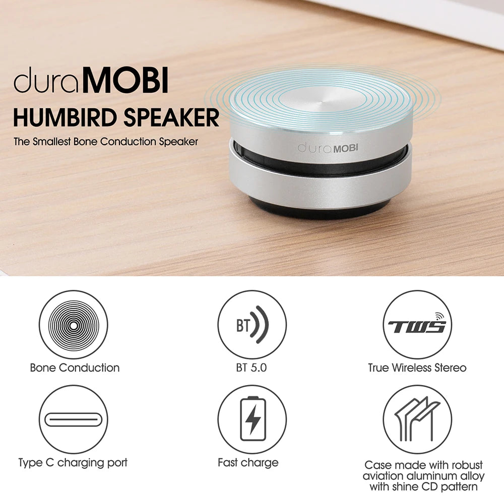 Dura Mobi Hummingbird Speaker Wireless BT 5.0 Speaker Bone Conduction Speakers Mini Portable Stereo Sound Built-in Mic Sound Box