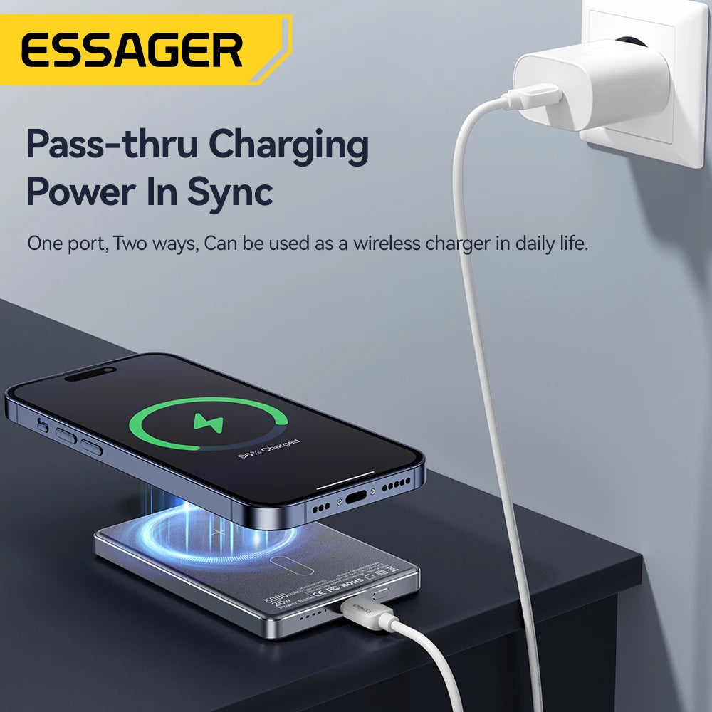 Essager PD 20W 5000mAh slim Power Bank Magnetic Wireless Chargers For iPhone15 14 13 Pro Max Portable External Battery PoverBank