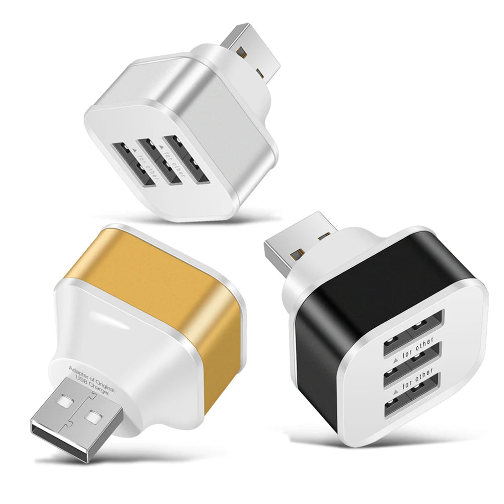 3 Port USB Slots Hub Adaptor USB 3in1 2.0 Multiple USB Interface Input Car USB Extender Auto Electronics Accessories