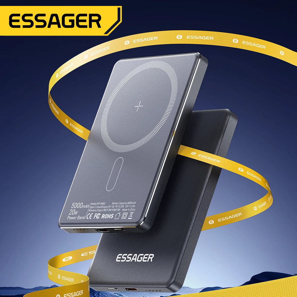 Essager PD 20W 5000mAh slim Power Bank Magnetic Wireless Chargers For iPhone15 14 13 Pro Max Portable External Battery PoverBank