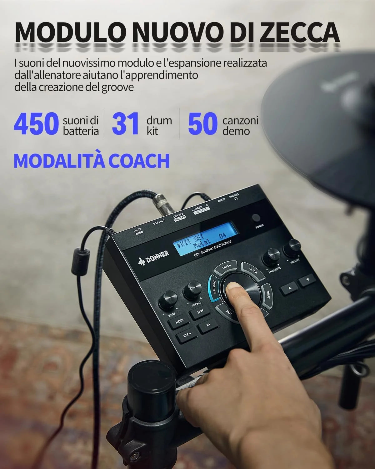 Adults Electronic Drum Set with Quiet Mesh Drum Pads, 31 Kits, 450+ Sounds, DED-200X