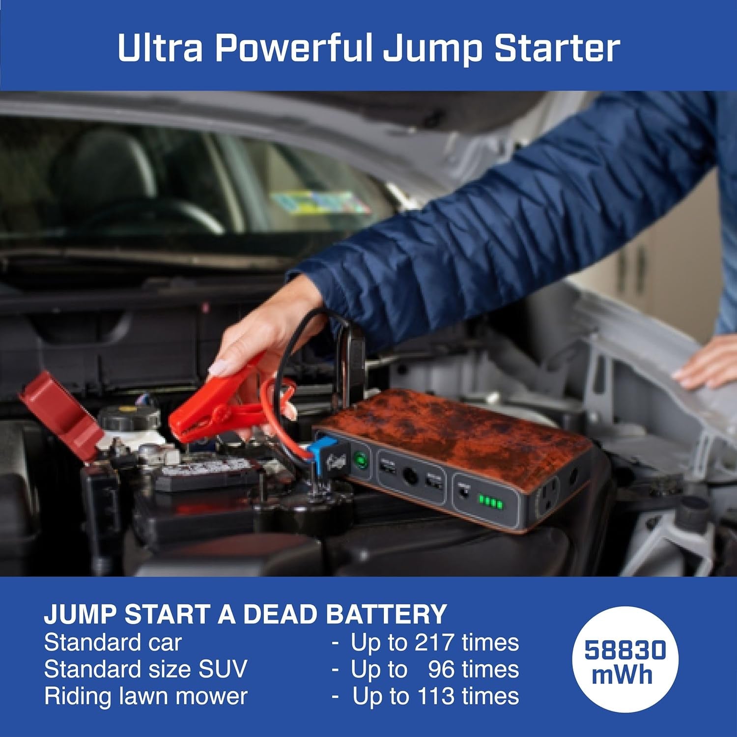 Bolt 58830 Mwh Portable Phone Laptop Charger Car Jump Starter with AC Outlet and Car Charger,Usb - Grey