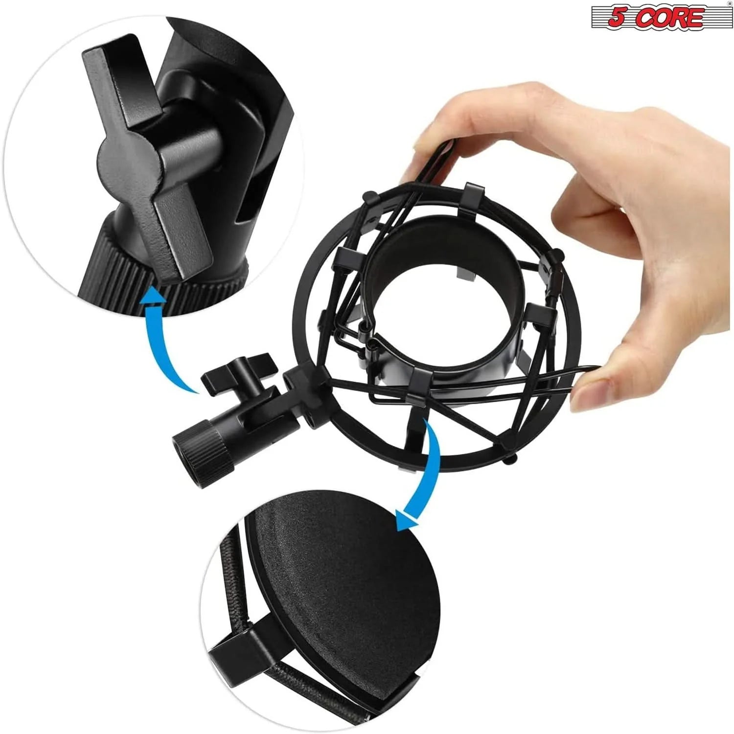 5Core Microphone Arm Stand Desk Suspension Boom Scissor Desktop Mic Holder W Pop Filter