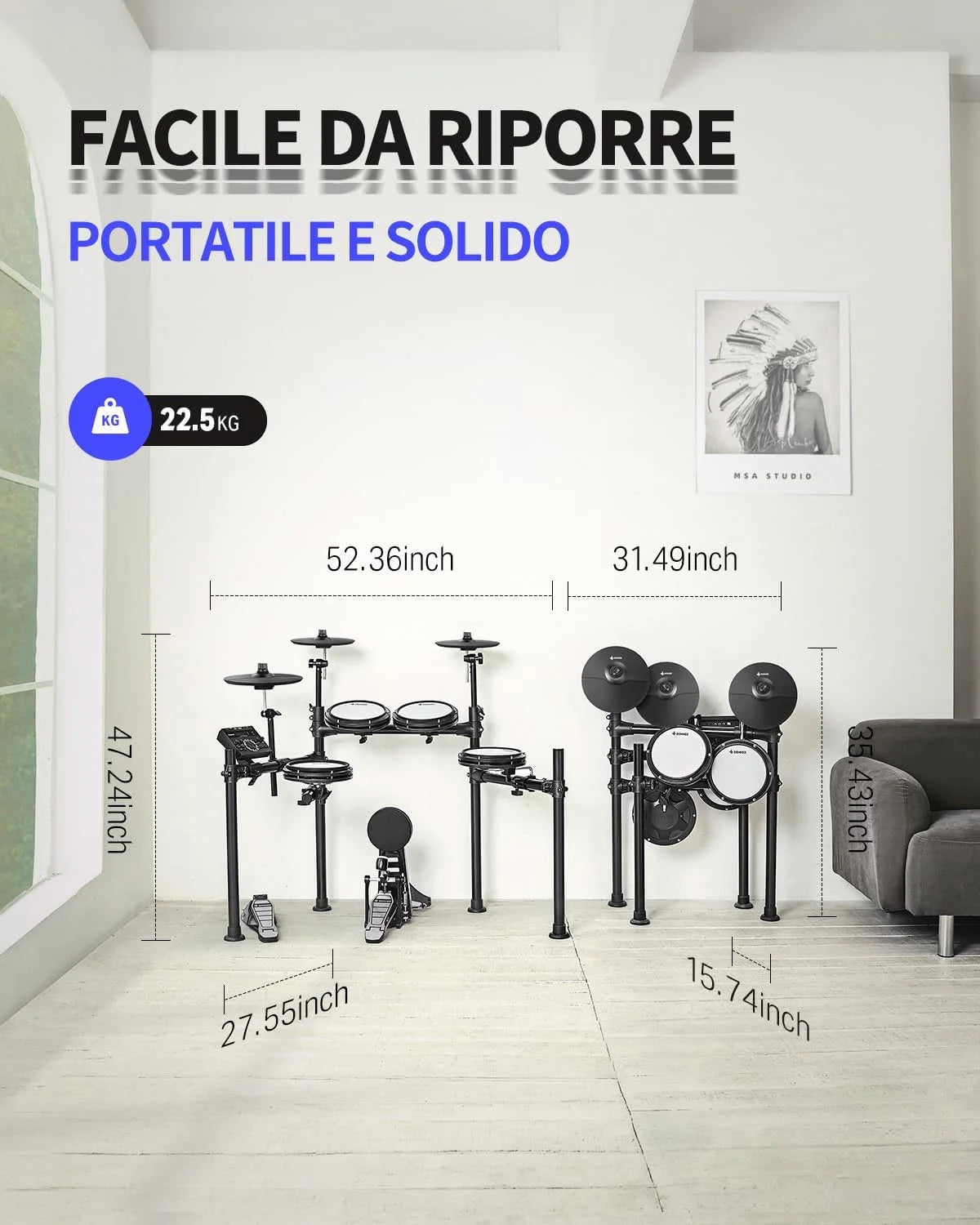 Adults Electronic Drum Set with Quiet Mesh Drum Pads, 31 Kits, 450+ Sounds, DED-200X