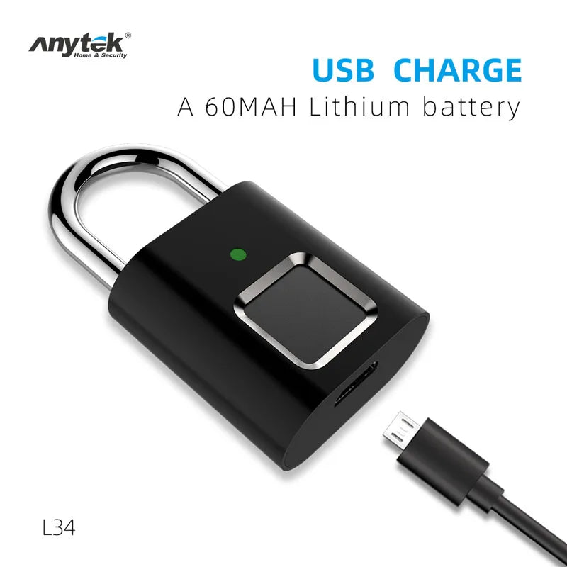 Door Lock Fingerprint Padlock USB Rechargeable Mini Bag Smart Home Finger Print Locks free shipping to brazil electronics