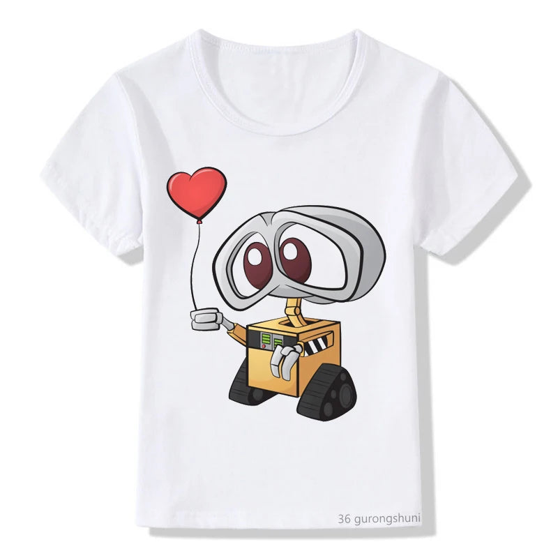 Love Wall Eve Robot Couple Cartoon Funny T-shirt Cartoon Print Summer New Breathable T Shirt Boys/Girls Kids Clothes