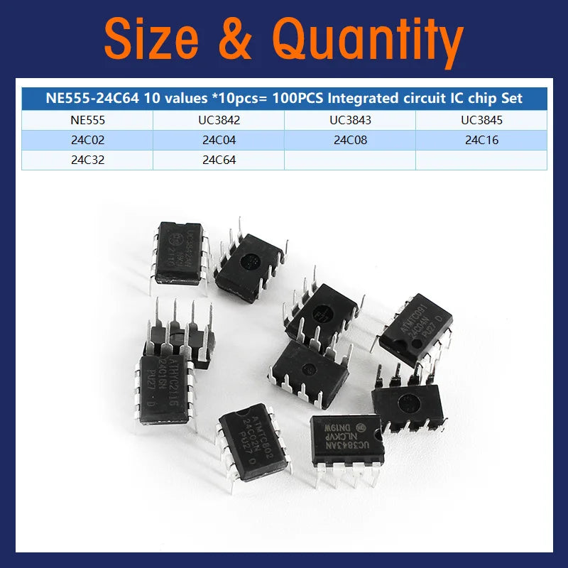 10 value Electronics Kit NE555 UC3842 UC3843 UC3845 24C02 24C04 24C08 24C16 24C32 24C64 Integrated Circuit IC Chip