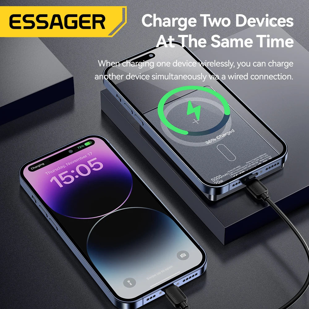 Essager PD 20W 5000mAh slim Power Bank Magnetic Wireless Chargers For iPhone15 14 13 Pro Max Portable External Battery PoverBank