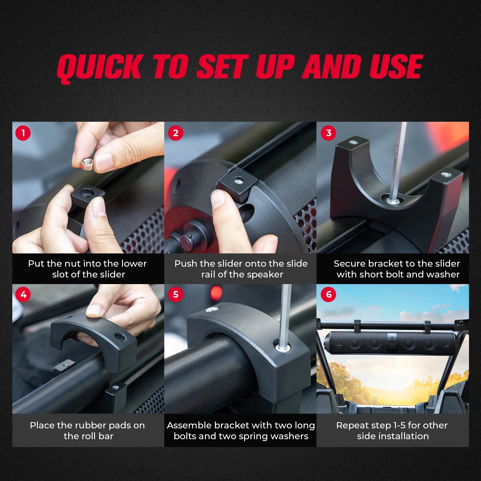 UTV  Bluetooth Remote Control Speakers 1.56-2.25" Compatible with Polaris RZR 800 900 XP 1000 Turbo for Can-Am X3 for Cf moto