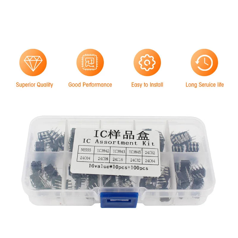 10 value Electronics Kit NE555 UC3842 UC3843 UC3845 24C02 24C04 24C08 24C16 24C32 24C64 Integrated Circuit IC Chip