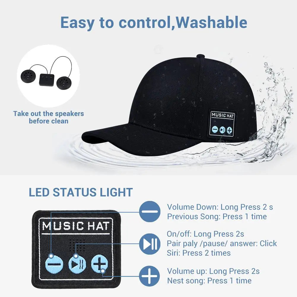 Long Standby Bluetooth-compatible Audio Music Hat Headset Outdoor Wireless Binaural Speakers Sun Hat for Driving Sport Handsfree