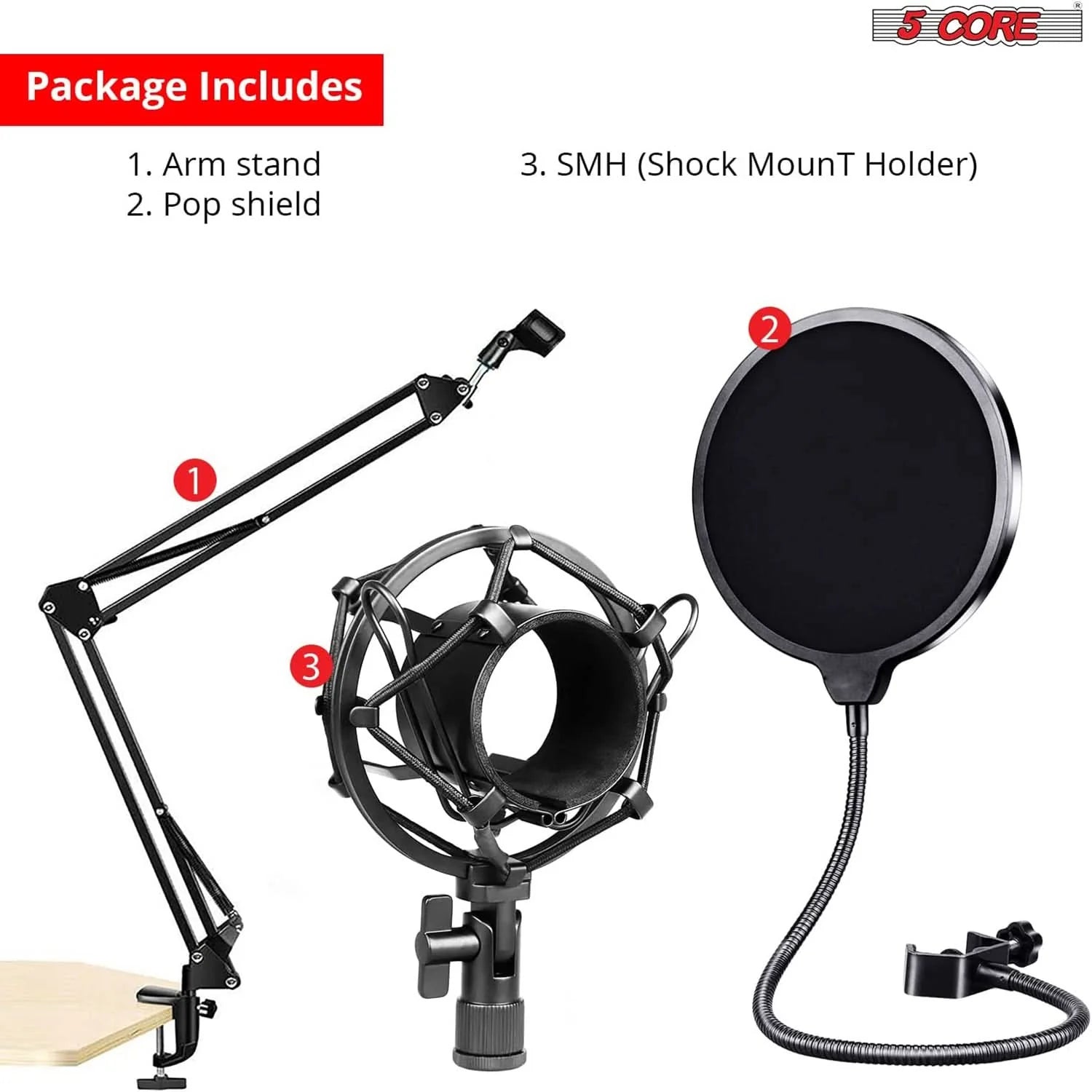 5Core Microphone Arm Stand Desk Suspension Boom Scissor Desktop Mic Holder W Pop Filter
