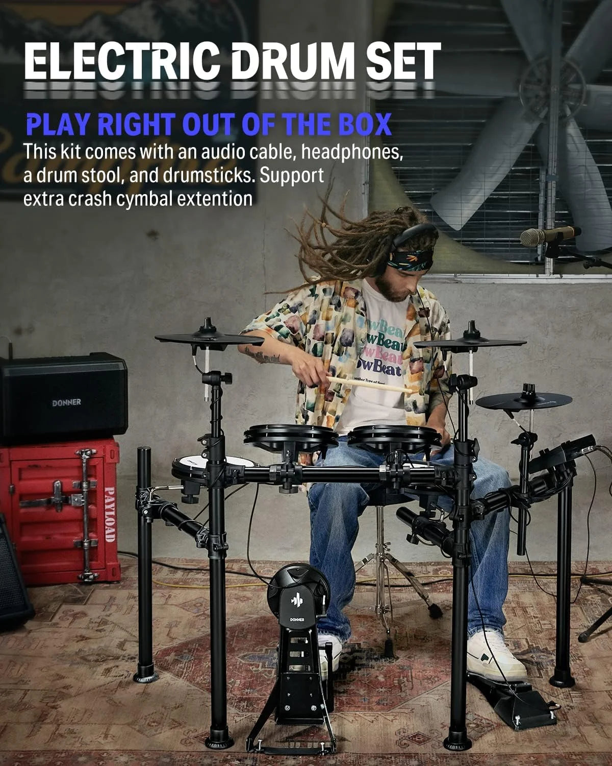 Adults Electronic Drum Set with Quiet Mesh Drum Pads, 31 Kits, 450+ Sounds, DED-200X